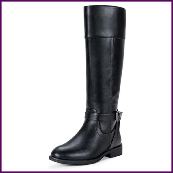 Women's Knee High Riding Boots with Buckle & Zipper, Wide Calf & Widths - Picture 2 of 8